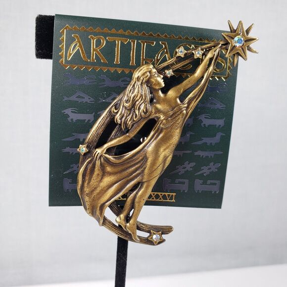 Vintage 1986 JJ Jonette Gold Tone Mystic Star Thrower Artifacts Brooch - Picture 4 of 7